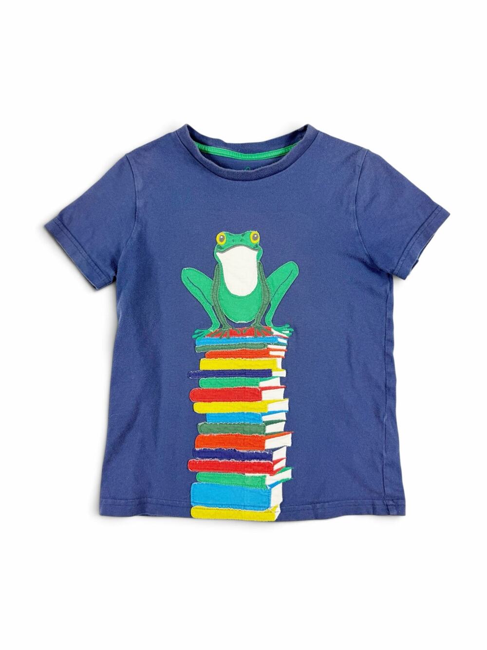 Mini Boden Frog on Books Appliqué T-Shirt Blue Back to School 6-7 Years